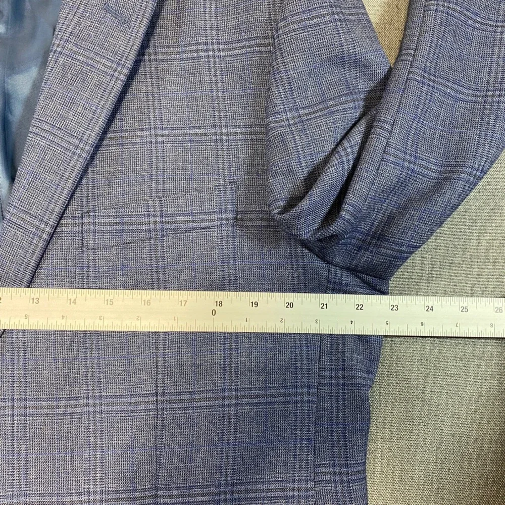 Joseph & Feiss Gold Mens 44R Blue Plaid 100% Wool Blazer Classic Fit Sport Coat